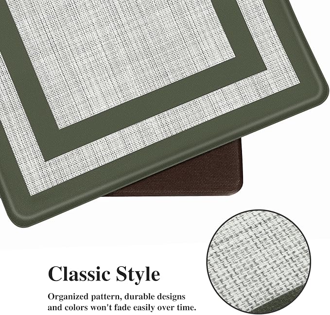 Mattitude Kitchen Mats Set of 2 Cushioned Anti-Fatigue Non-Skid Rug Sets Ergonomic Comfort Standing Mat for Kitchen, Floor, Office, Sink, Laundry,Green