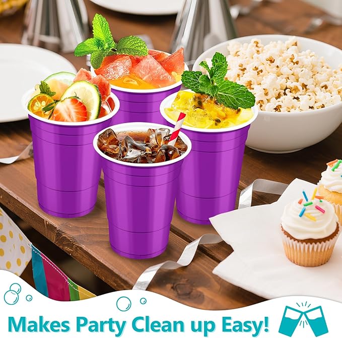LANLISA 100 Purple Plastic Cups, 16 oz Disposable Cups, Drinking Cups For Party Supplies