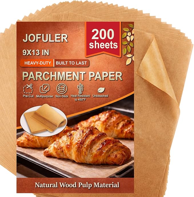 Parchment Paper Sheets, 9x13 Inch Non-Stick Precut Unbleached Parchment Paper for Baking, Grilling, Air Fryer and Steaming, Perfect for Cookies, Bread, Cakes and More, 200PCS