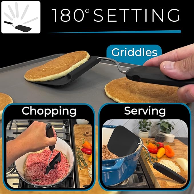 Adjustable Angle Spatula - New PPSU material - Turner and Flipper for Eggs, Pancakes, Burgers - Swappable Spatula Heads - Thin, Heat Resistant - Non-Stick Cookware Safe
