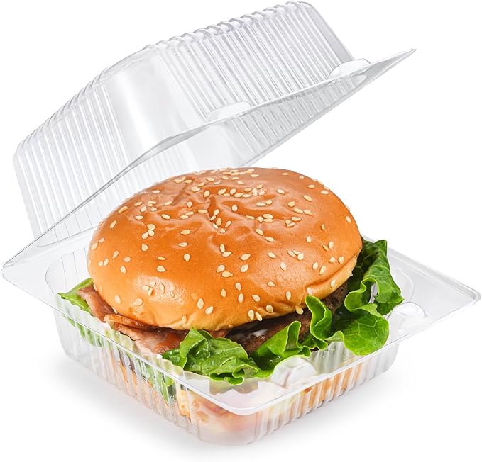 100 Pack Clear Clamshell Food Containers, Disposable Plastic Hinged Clamshell Take Out Container with Lids, To Go Food Containers for Dessert, Hamburger, Cakes Slice, Cookies, Salads, Snacksetc