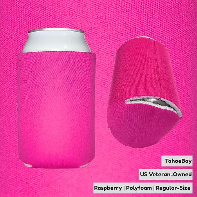 TahoeBay Bulk Blank Beer Can Cooler Sleeves (50-Pack) Sublimation Blanks for Vinyl Plain Soft Foam Can Sleeves Coolers for Soda Cans & Bottles Black, White, Assorted Solid Color (Raspberry)