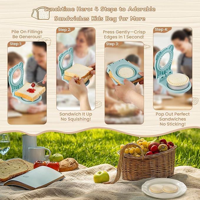 Sandwich Cutter, Maker for Kids Lunch - 3.7 Inch Circle Shape Sandwich Cutter and Sealer, Breakfast And Lunchboxes (Light Blue)