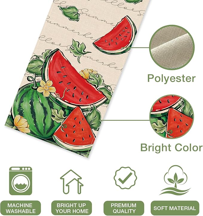 Seliem Hello Summer Watermelon Table Runner, Tropical Fruit Kitchen Dining Table Decor, Seasonal Burlap Home Decoration Indoor Outdoor Party Supply 13 x 72 Inch