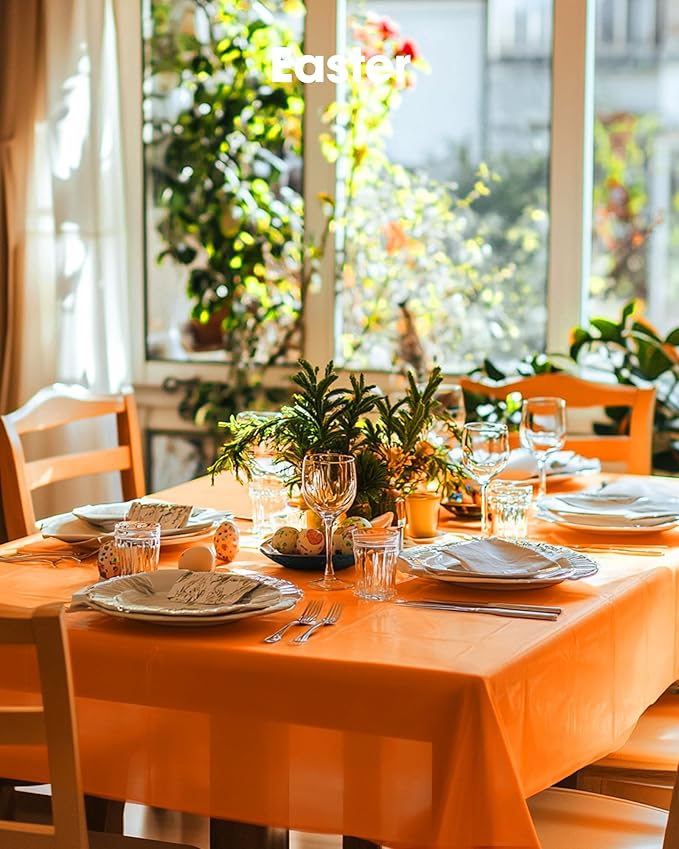 Pureegg Plastic Table Cloth Disposable 10 Pack, 54 x 108 Inch Table Cloths, St Patricks Day, Christmas Decorations, Tablecloths, Rectangle, Forest, Plastic Cover, Leakproof & Sturdy, Orange