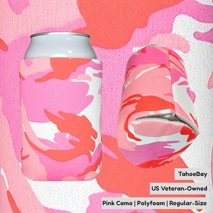 TahoeBay Bulk Blank Beer Can Cooler Sleeves (50-Pack) Sublimation Blanks for Vinyl Plain Soft Foam Can Sleeves Coolers for Soda Cans & Bottles Black, White, Assorted Solid Color (Pink Camo)