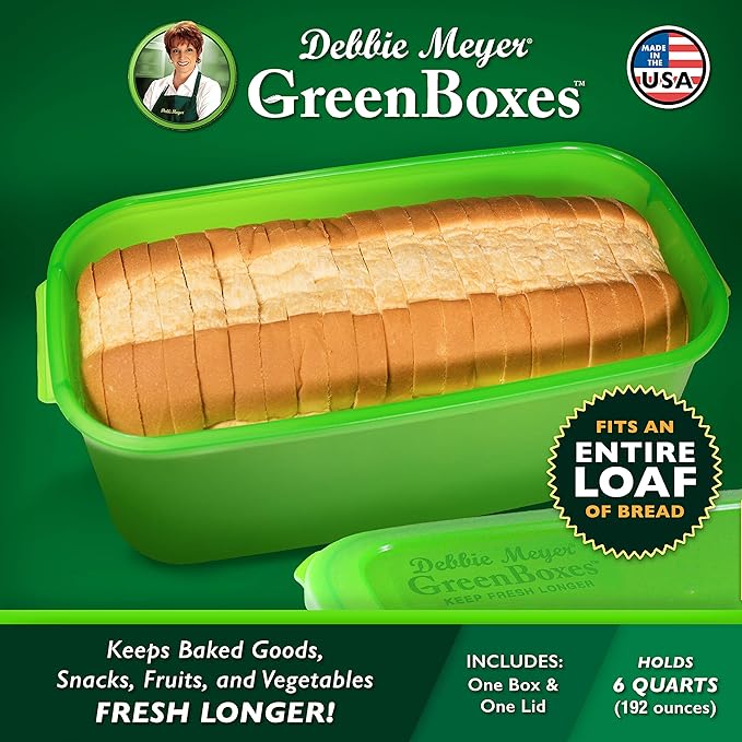 Debbie Meyer GreenBoxes – BreadBox keeps Baked Goods, Snacks, Fruits, and Vegetables Fresh Longer, Reusable, BPA Free, Made in USA