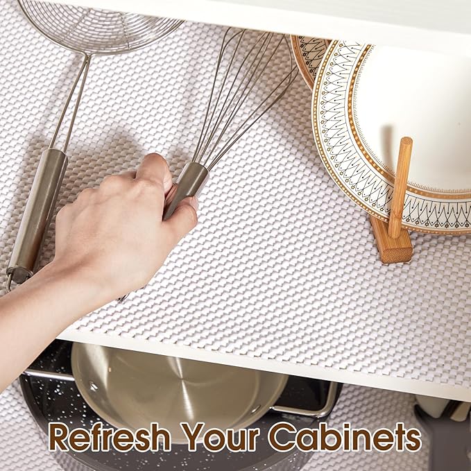 Shelf Liner for Kitchen Cabinet, Drawer Liners Non Slip Non Adhesive Thick Mat, Breathable Dresser Pantry Bathroom Protector, White, 12" x 360"