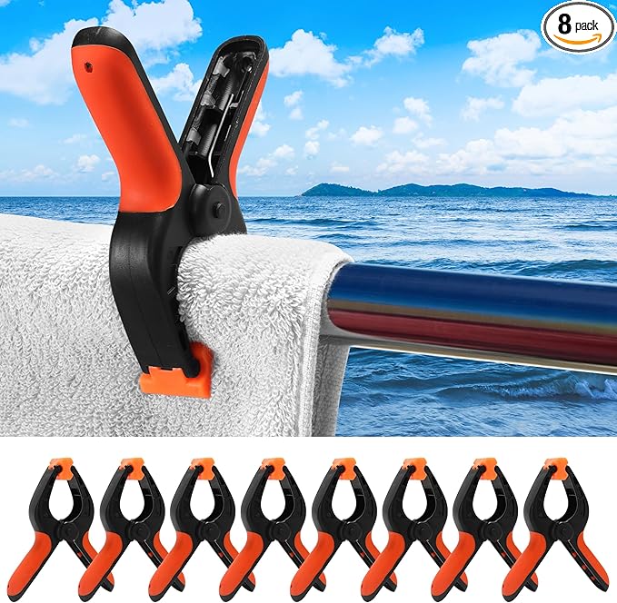 8 Pack Marine Boat Rail Towel Clips-Pontoon Boat Accessories-Storm Proof &Dual Locking Technology Pontoon, Purpose Towel Clips for Boat, Chairs, Camping, Fishing, Tarps