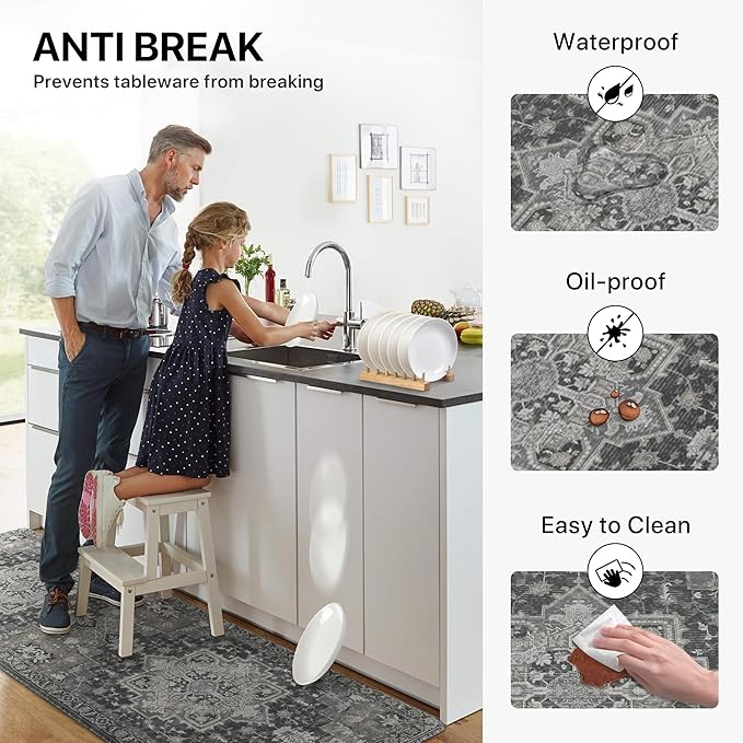 GENIMO Kitchen Mats for Floor 2PCs, Washable Anti Fatigue Mat for Cushioned, 17.3"x47"+17.3"x30", Waterproof Kitchen Rugs, Non Slip Comfort Standing Mat Rug for Home, Sink, Laundry, Dark Gray