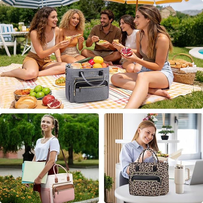LOVEVOOK Insulated Lunch Bag Women,Wide Opening Adult Lunch Box Women with Cup Holder,Large Leakproof Cooler Bag for Work Picnic Beach Family College Mom,Lunch Teacher Breast Pump Diaper Tote Bag
