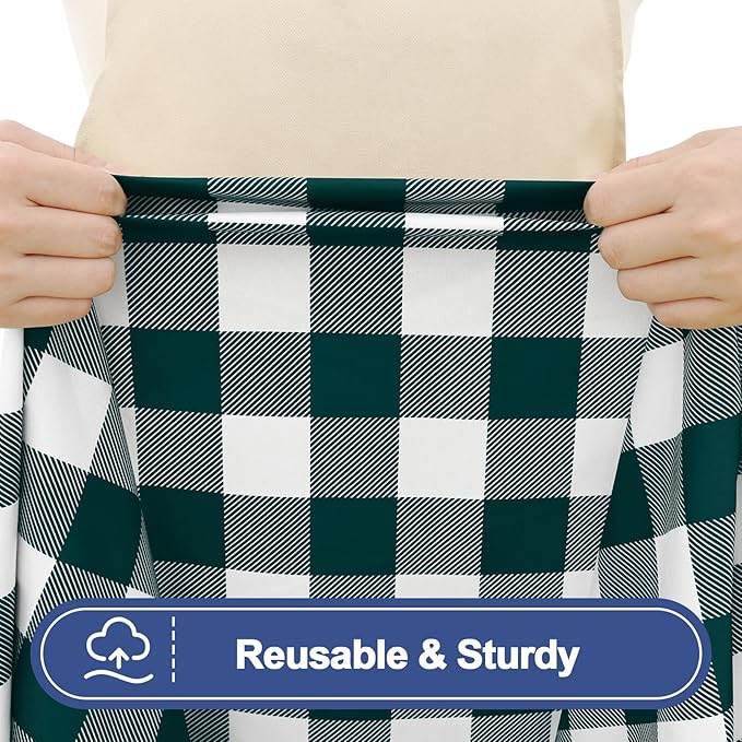 Smiry Picnic Table Cloth 2 Pack, Waterproof Elastic Fitted Tablecloths for 8FT Rectangle Tables, Washable Polyester Buffalo Plaid Tablecloth for Camping & Outdoor (Emerald Green & White, 30" x 96")