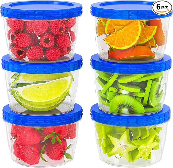 6 Pack-17oz Reusable Freezer Storage Containers, [STURDIER and MORE DURABLE] Airtight Plastic Food Storage Containers with Twist Top Lids, |BPA Free| Stackable | Leakproof| Microwave/Dishwasher Safe