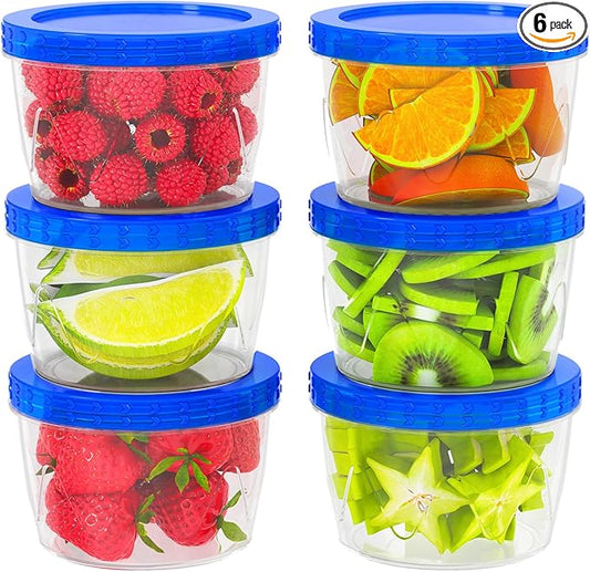 6 Pack-17oz Reusable Freezer Storage Containers, [STURDIER and MORE DURABLE] Airtight Plastic Food Storage Containers with Twist Top Lids, |BPA Free| Stackable | Leakproof| Microwave/Dishwasher Safe