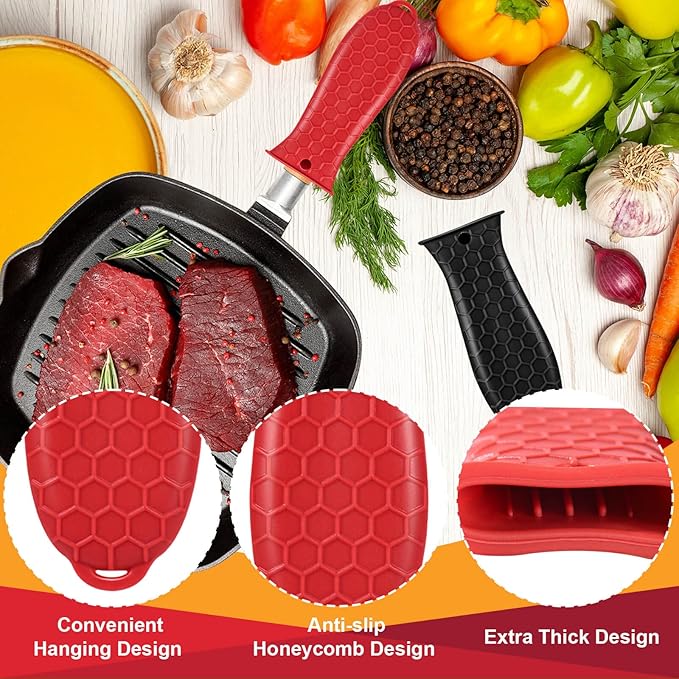 10Pcs Cast Iron Handle Cover, Silicone Hot Handle Holder, Heat Resistant Cast Iron Skillet Covers Potholder for Frying Pans and Griddles Kitchen Supplies