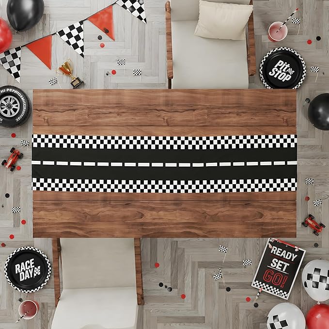 Race Car Birthday Party Decorations - Racing Car Road Table Runner | Black and White Checkered Table Cloth Decor for Kids Boys Cars Theme Two Fast Birthday Party Favors Supplies Decorations