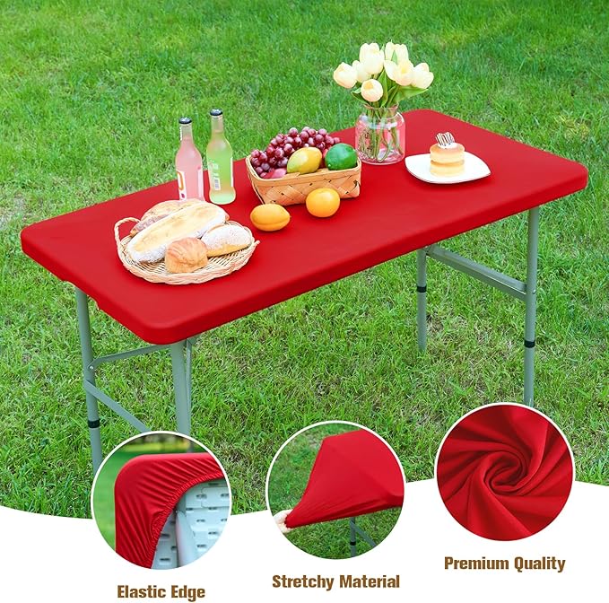 NEWISHER Fitted Rectangle Tablecloth 42 x 72 Inch Elastic Table Cloth Stretch Spandex Table Cover Red Washable Polyester Table Top Cap Cover for Dining Picnic Camping Indoor and Outdoor
