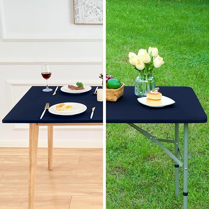 NEWISHER Fitted Rectangle Tablecloth 36 x 72 Inch Elastic Spandex Polyester Table Cover Navy Washable Table Top Cap for Dining Picnic Camping Indoor Outdoor