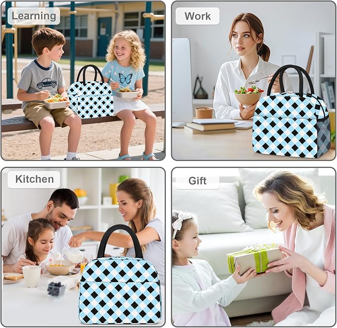 KUBYA Lunch Bag Lunch Box for Women Adult Men Insulated Quilted Reusable Large Lunch Tote Bag Leakproof Simple Cooler Bag for Work Office Picnic Beach or Travel