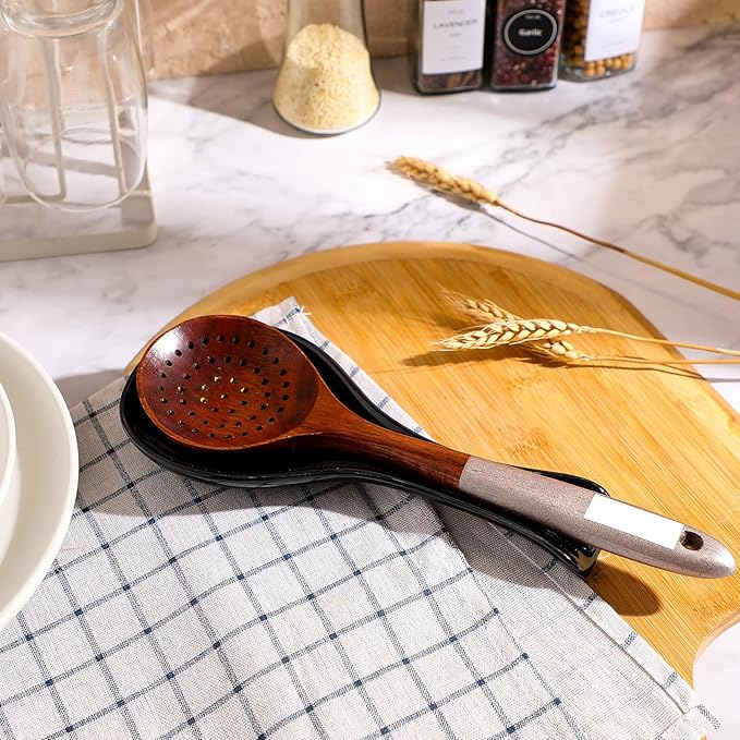 Patelai Ceramic Spoon Rest Spoon Holder Stovetop for Kitchen Stove Coffee Bar Accessories Christmas Gift(Black,Classic Style)