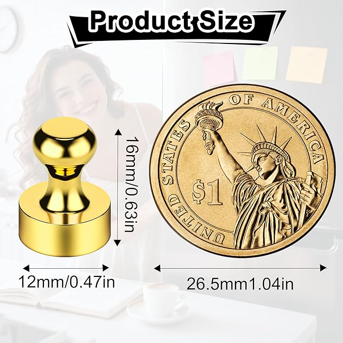 Metallic Magnets, Refrigerator Magnets, 24 Pack Gold Magnetic Push Pins, Strong Fridge Magnets, Multi-use Whiteboard Magnets Perfect for Kitchen Office Classroom