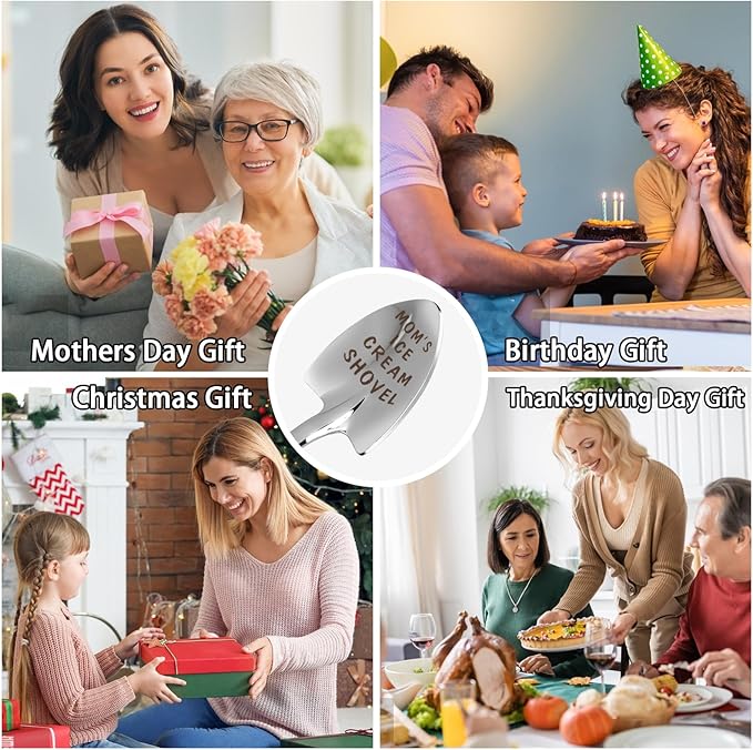 stormroo Gifts for Mom mother's day gifts Ice Cream Spoon Scoop for Ice Cream Lovers, Gifts for Women Funny Engraved Stainless Steel Spoon Shovel, Birthday, Mothers Day Gifts for Her