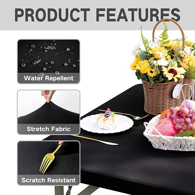 Square Fitted Table Cover Elastic Tablecloth Stretch Spandex Tables Top Cover Table Topper Cap for Dining Kitchen Home Party Black 34X34 Inch