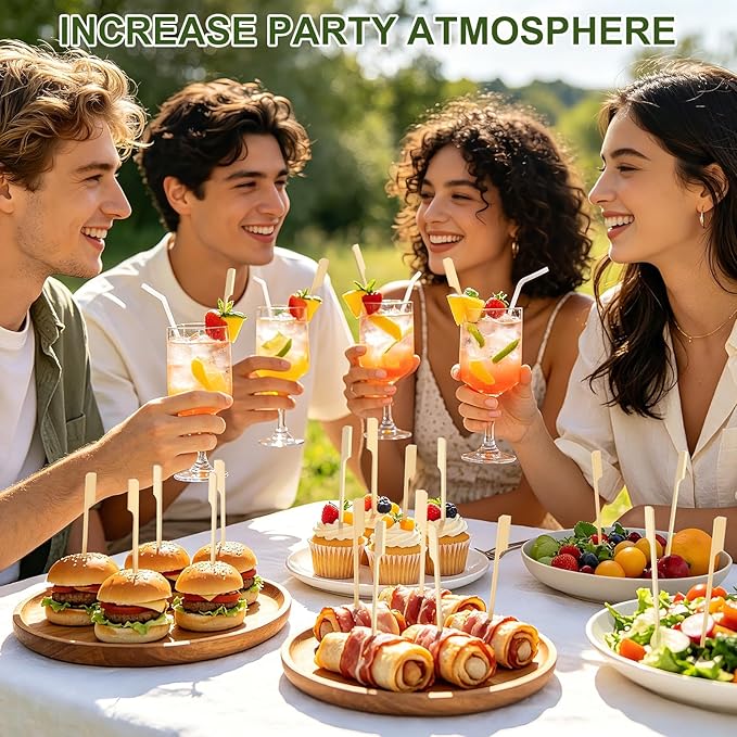 200 Bamboo Skewers for Appetizers, 6 IN Long Fancy Toothpicks for Appetizers Cocktail Picks, Flat Paddle Wooden Skewers Food Sticks for Drinks Fruit Kabobs BBQ Party Supplies Charcuterie Accessories