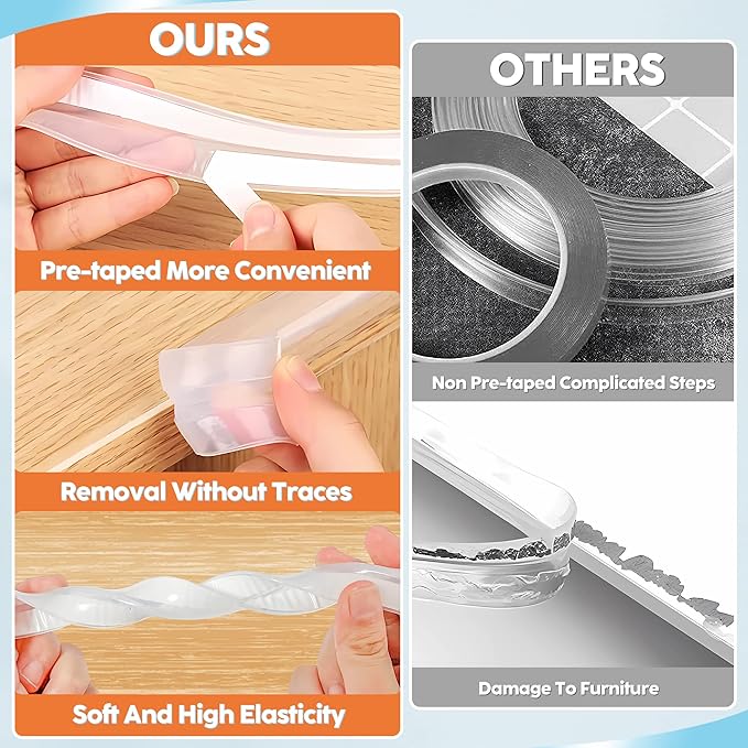 Baby Proofing, Edge Protector 100% Silicone, Soft Corner Protectors for Kids, Pre-Tape Adhesive Edge Guard for Kids Safety, Child Drawer Furniture Cabinet Bumper (9.84ft 0.6x0.6in(Width))