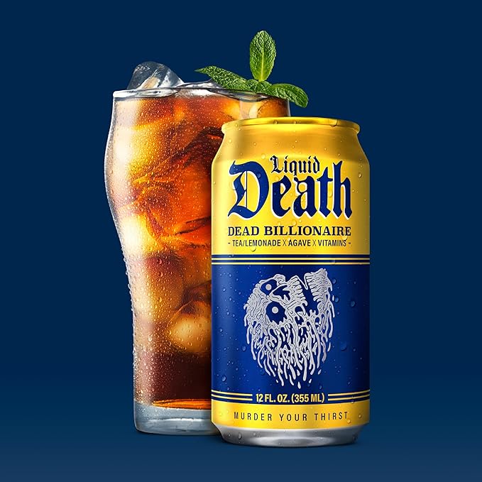 Liquid Death Iced Tea - Dead Billionaire (Black Tea/Lemonade), Less Sugar*, Boost of Caffeine, B Vitamins, No Artificial Sweeteners, 12 Fl Oz (Pack of 12)