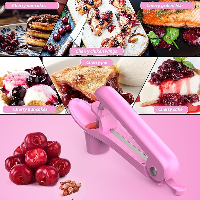 Cherry Pitter - UCMORX Stainless Steel Cherries Pitter Tool Cherries Corer Cherry Remover for Making Cherry Jam with Lock Design(Pink)