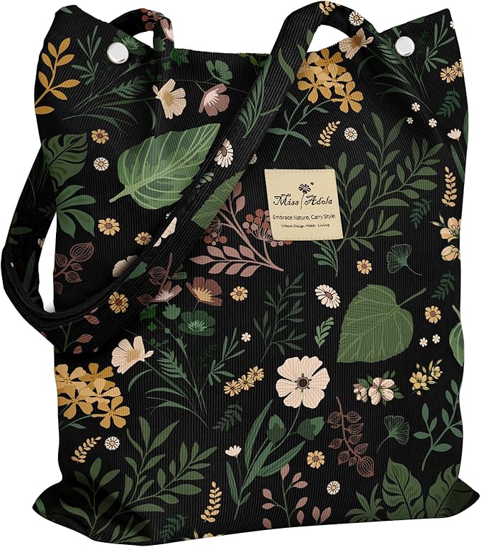Miss Adola Corduroy Tote Bag for Women - Reusable Totes with Magnetic Buckle & Pocket Aesthetic Design Work Grocery Bags