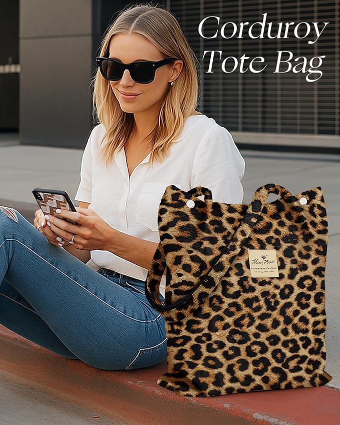 Miss Adola Corduroy Tote Bag for Women - Reusable Totes with Magnetic Buckle & Pocket Aesthetic Design Work Grocery Bags
