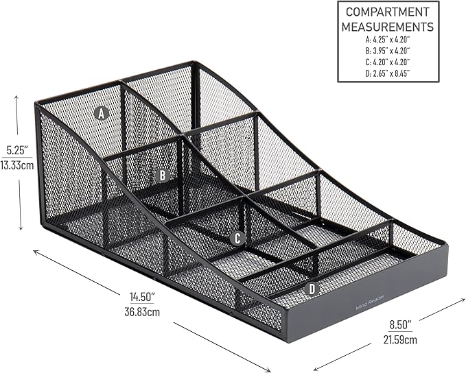 Mind Reader Countertop Organizer, Office Breakroom Supply Caddy, Desktop Organizer, Metal Mesh, Black (Pack of 6)