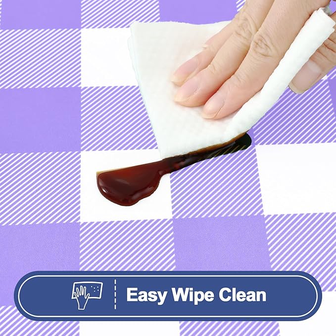 Smiry Picnic Table Cloth 2 Pack, Waterproof Elastic Fitted Tablecloths for 4FT Rectangle Tables, Washable Polyester Buffalo Plaid Tablecloth for Camping, Dining & Outdoor (Purple & White, 30" x 48")