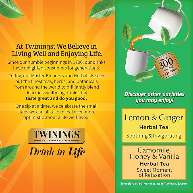 Twinings Decaffeinated Green Tea Individually Wrapped Bags, 100 Count (Pack of 1), Smooth Flavour, Enticing Aroma, Enjoy Hot or Iced, 100 Teabags