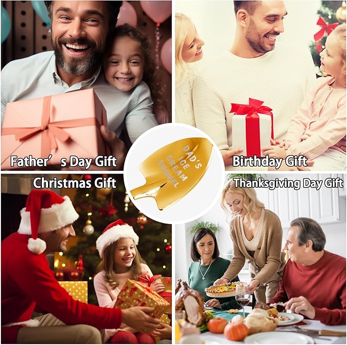 Gifts for Dad Stocking Stuffers for men dad father gifts Men Ice Cream Spoon Scoop for Ice Cream Lovers , Gifts for men Funny Engraved Stainless Steel Spoon Shovel, Birthday Fathers Gifts (Golden)