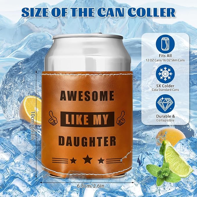 Fathers Day Gifts for Dad from Daughter,Funny Gifts for Men,Mens Birthday Gag Cool Retirement Christmas Gifts for Him Husband Grandpa,Leather Can Cooler Sleeve Holder for Soda