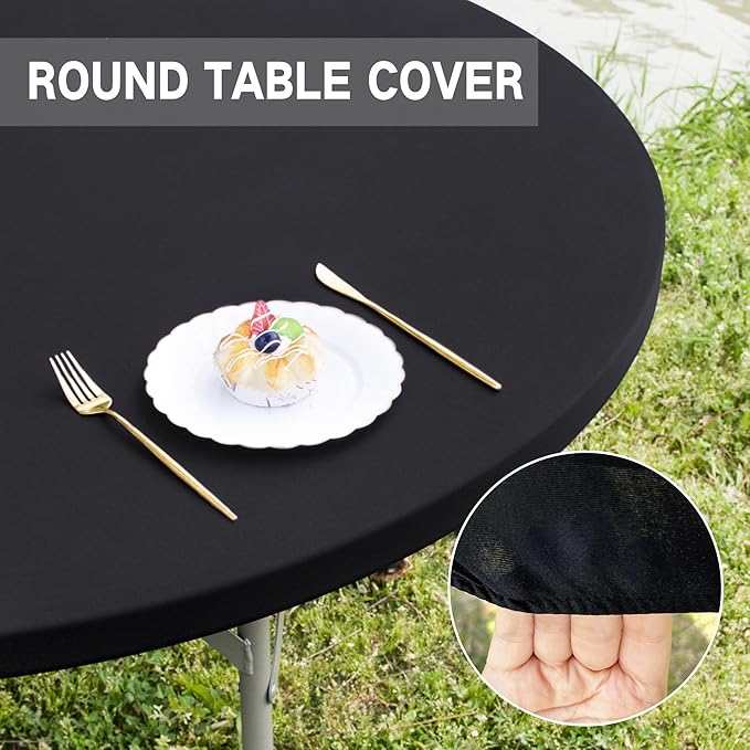 Round Fitted Table Cover Elastic Tablecloth 5ft Stretch Spandex Table Top Cover for Dining Indoor Outdoor Party Black 60 Inch