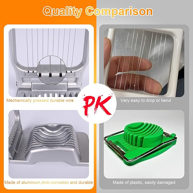 Egg Slicer for Hard Boiled Eggs Egg Cutter Strawberry Slicer Heavy Duty Aluminium Tomato Slicer Stainless Steel Wire Multipurpose Egg Slicer Dicer for Soft Fruit Mushroom Home Use