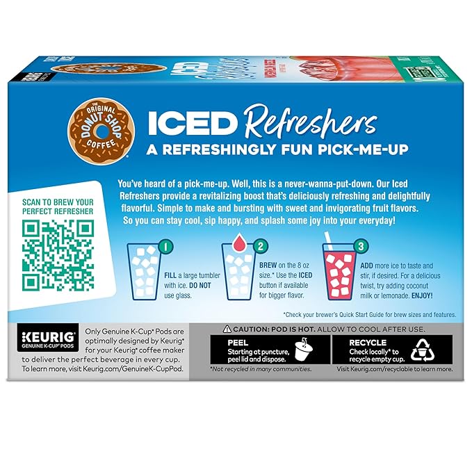 The Original Donut Shop Iced Refreshers, Watermelon Breeze Flavor, Keurig Single Serve K-Cup Pods, Brew Over Ice, 60 Count (6 Packs of 10)