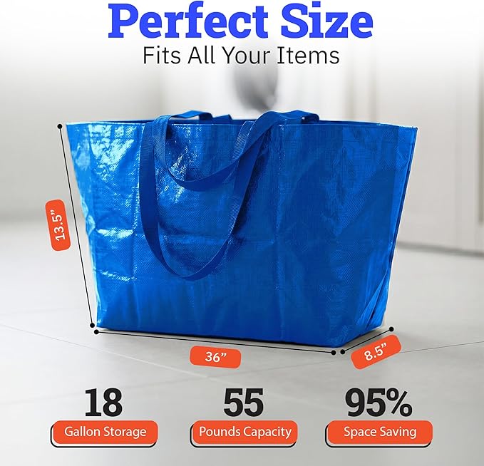 DURASACK Haul-It-All Extra-Large Reusable Shopping Bag – Heavy Duty Open-Top Tote with Handles, 18-Gallon Capacity, Blue, Pack of 2