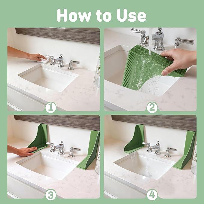 Roslim 2-Pack All-Silicone Shower Splash Guard, Bath Tub Corner Water Blocker with Strong Suction Cups, Reusable & No Sticky Adhesive, for a Secure Seal & Easy Removal, One-Piece Design, Olive Green