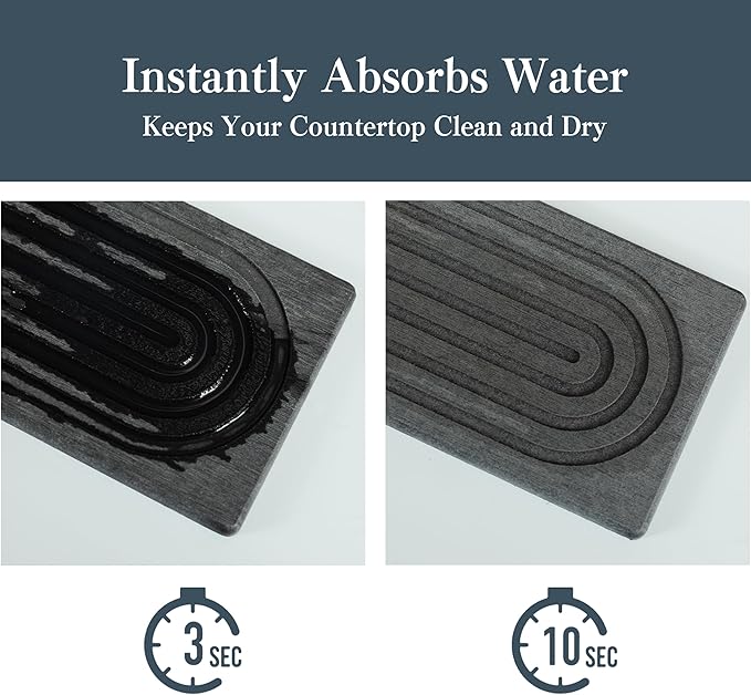 Stone Faucet Mat for Kitchen Sink, Quick Drying Mats, Water Absorbing Guard & Sink Protectors, Diatomite Bathroom Counter Tray, Kitchen Decor Home Accessories - Dark Grey, Small, 15.8''x4''