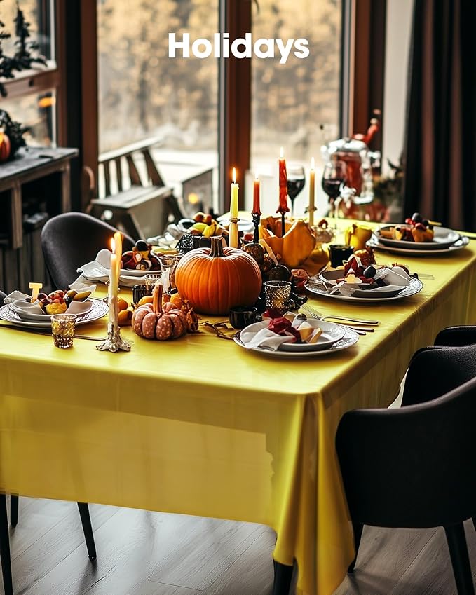 Pureegg Plastic Table Cloth Disposable 10 Pack, 54 x 108 Inch Table Cloths, Easter Party, Decorative Tablecloths, Rectangle, Lemon, Pastel Plastic Cover, Leakproof & Sturdy, Yellow