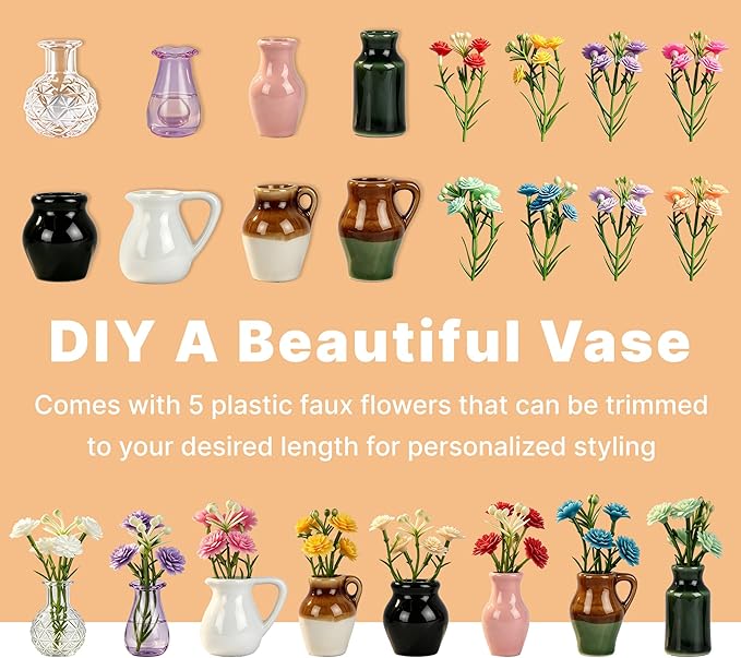 ZOYVUX Cute Ceramic Mini Vase Magnets for Fridge, Tiny Plant Vases with Flowers, Magnetic Refrigerator Decor for Kitchen, Office, Locker (8 Pack)