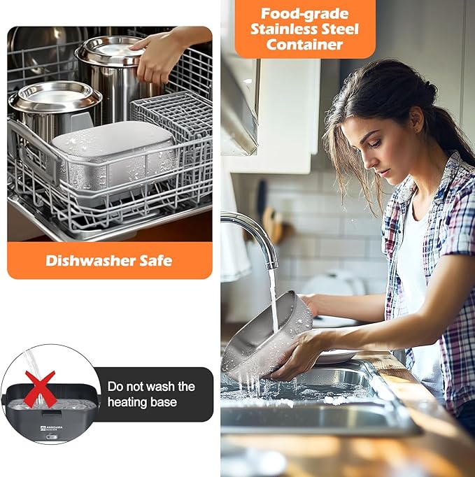 Annie & Mia Design Electric Lunch Box for Adults, 100w 1.8L Portable Food Warmer for men Heated Lunch Box for Adults, Home/Car/Office/Truck Use, Lonchera Eléctrica Portátil Green