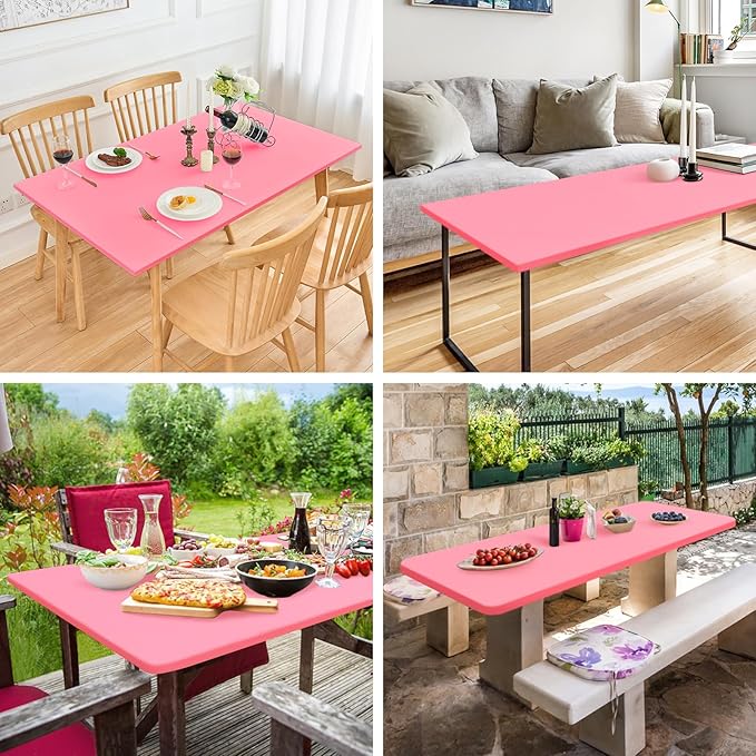 NEWISHER Fitted Rectangle Tablecloth 42 x 72 Inch Elastic Table Cloth Stretch Spandex Table Cover Pink Washable Polyester Table Top Cap Cover for Dining Picnic Camping Indoor and Outdoor