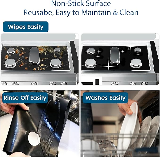 Stove Top Protector for Whirlpool Gas Stove Protectors 5 Burners, Fit Model WFG540H0ES/0/1 WFG540H0EB0/1 WFG540H0EH0/1 WFG540H0EE0/1 WFG540H0EW0/1, 0.5MM Reusable Splatter Guard Stove Top Liner
