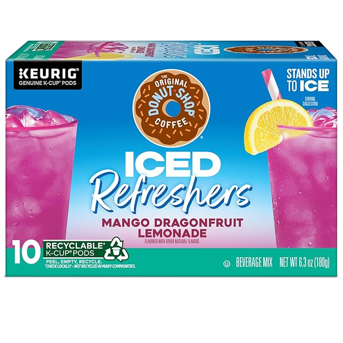 The Original Donut Shop Iced Refreshers, Mango Dragonfruit Lemonade Flavor, Keurig Single Serve K-Cup Pods, 60 Count (6 Packs of 10)